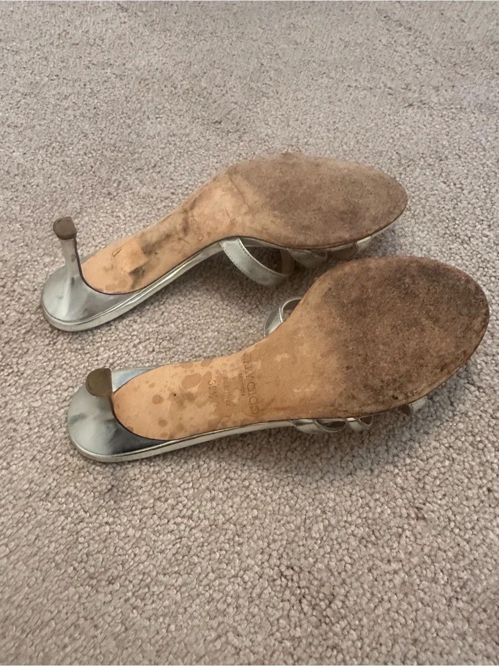 Jimmy Choo Metallic Silver Strappy Mules